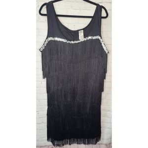 Black Fringe Party Halloween fun dress size Adult Plus